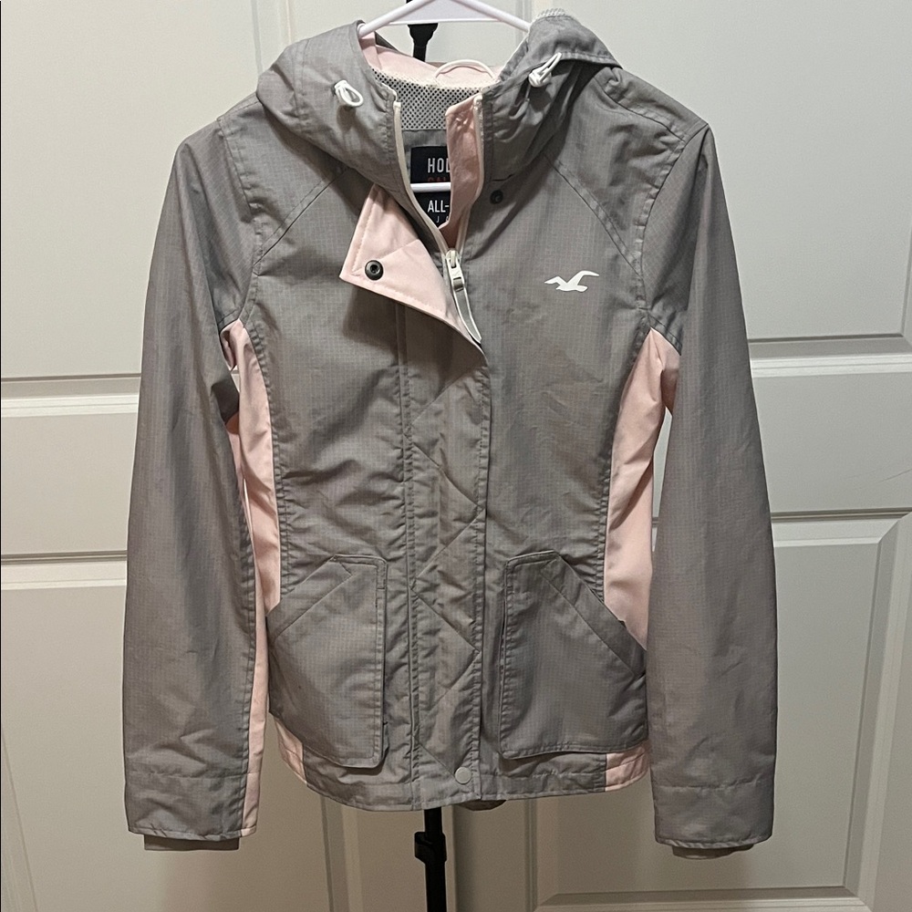 Hollister Gray and Pink rain coat